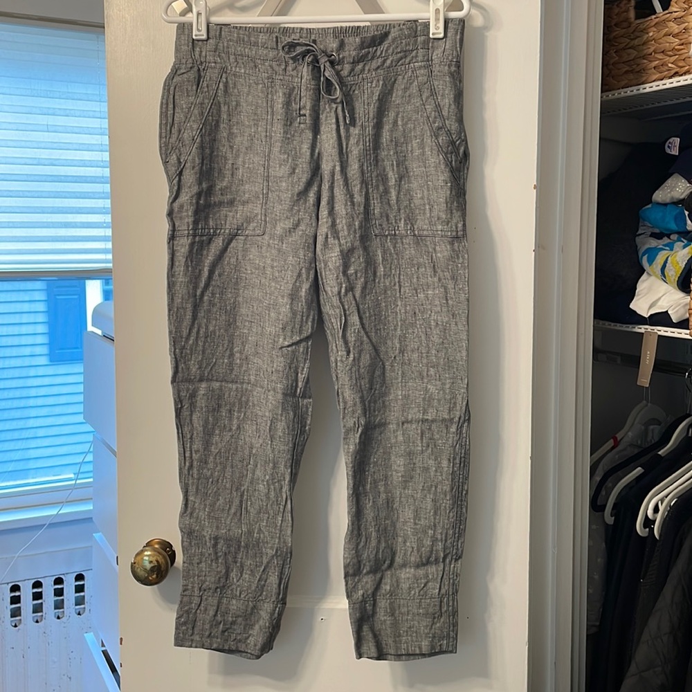 Athleta Mottled Black 100% Linen Ankle Pants